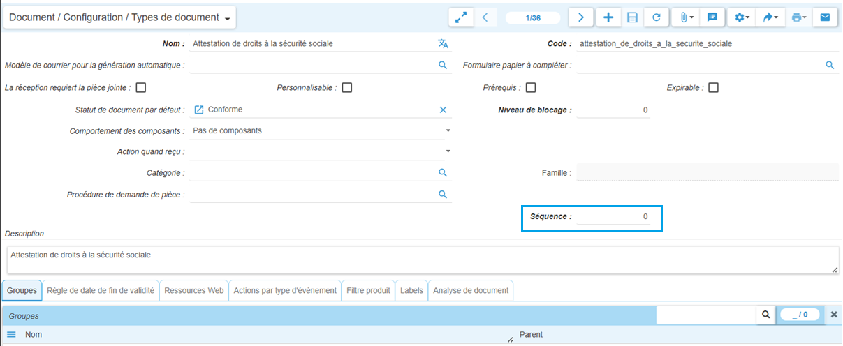 Ajout d'un numéro de séquence sur les types de document
