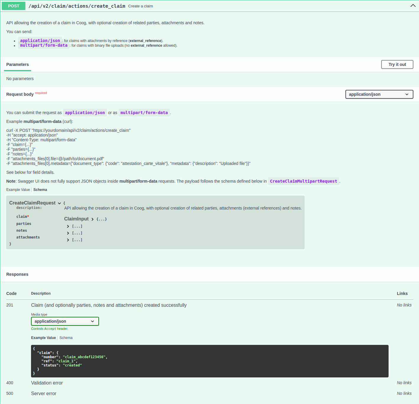 Nouvelle API pour créer les sinistres avec des tiers associés